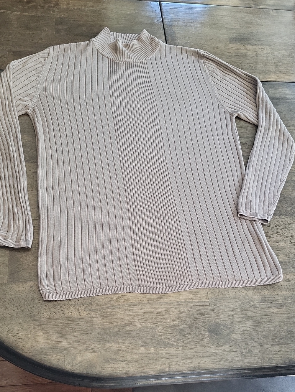 Women's Ribbed Cowl-Neck Sweater in Taupe